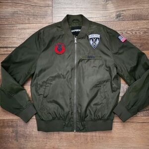 Express Green Army Patch Bomber Jacket M Military Airborne